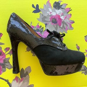 Naughty Monkey suede and sequins platform heels 8